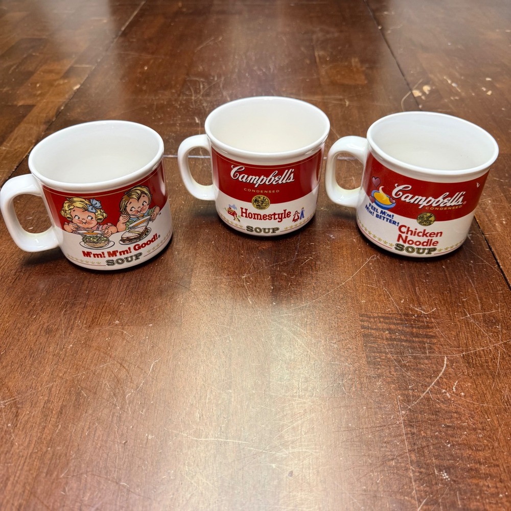 VTG Campbell Soup‎ Mugs Set 3 OS Red White Vintage Westwood Kids 1989-1997